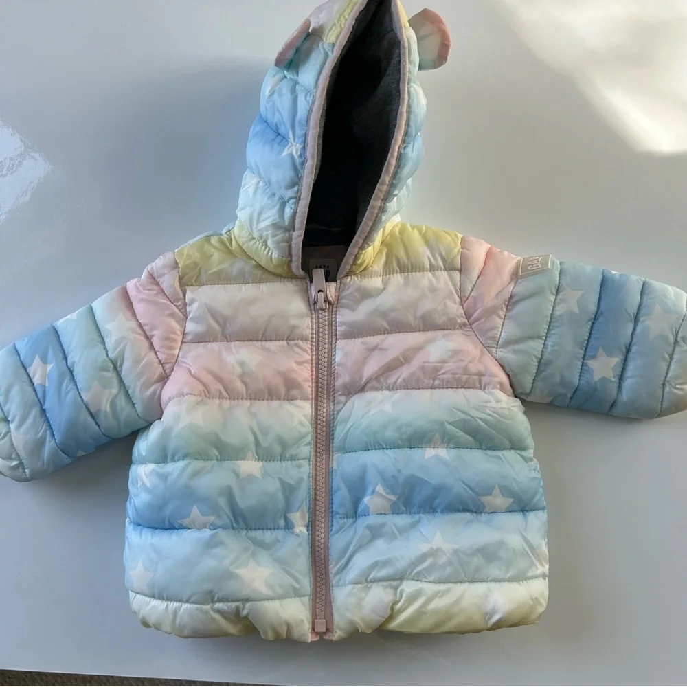GAP Baby Puffer Jacket Rainbow Stars 0-6 Months